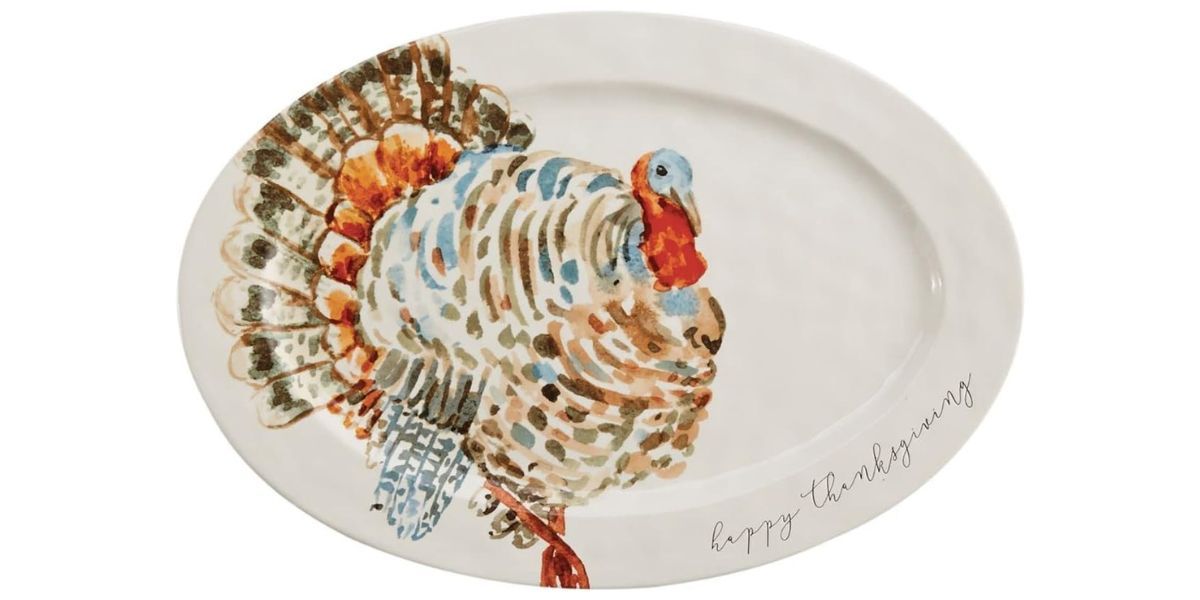 colorful turkey on white platter