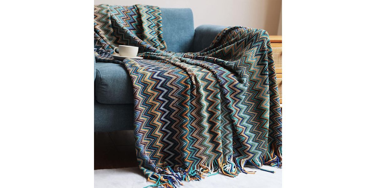 Knitted Boho Throw Blanket