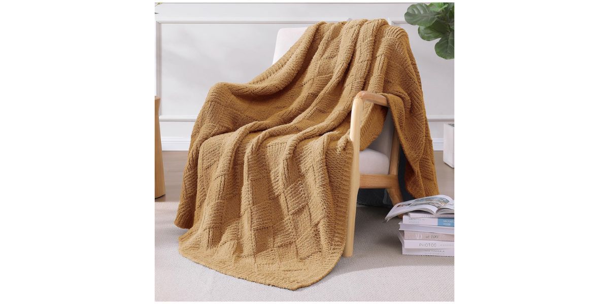 orange Knitted Throw Blanket