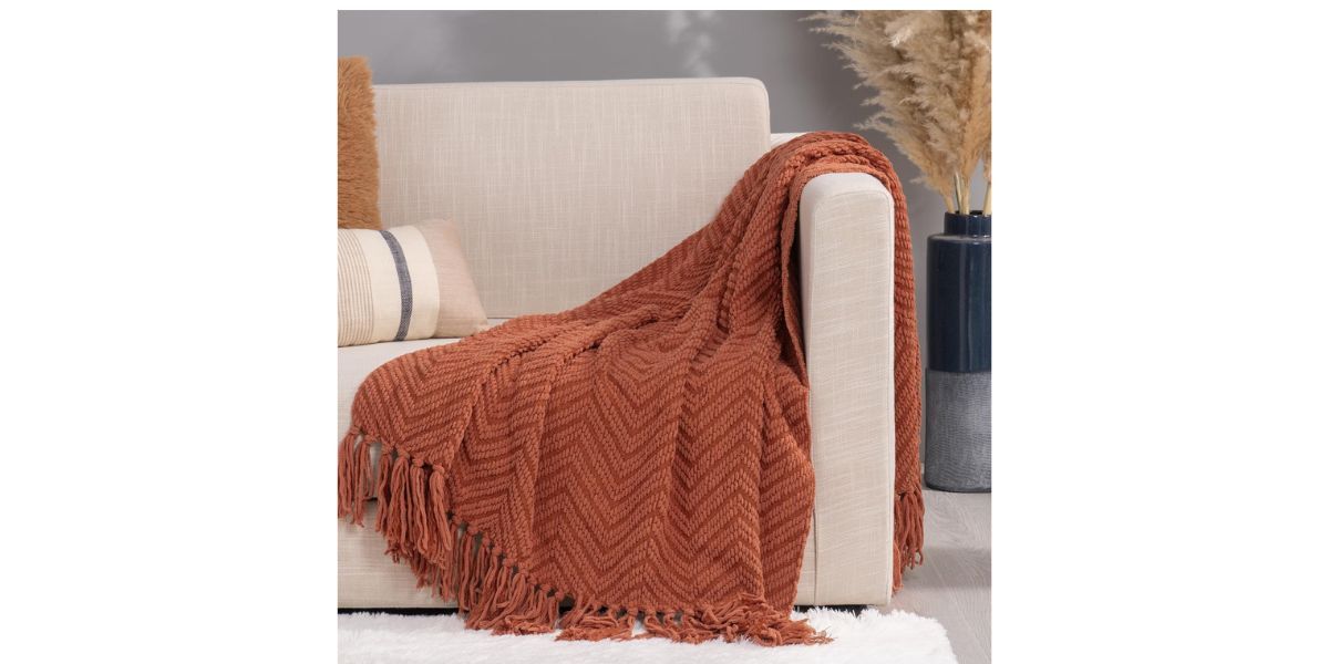 orange Textured Knitted Throw Blanket