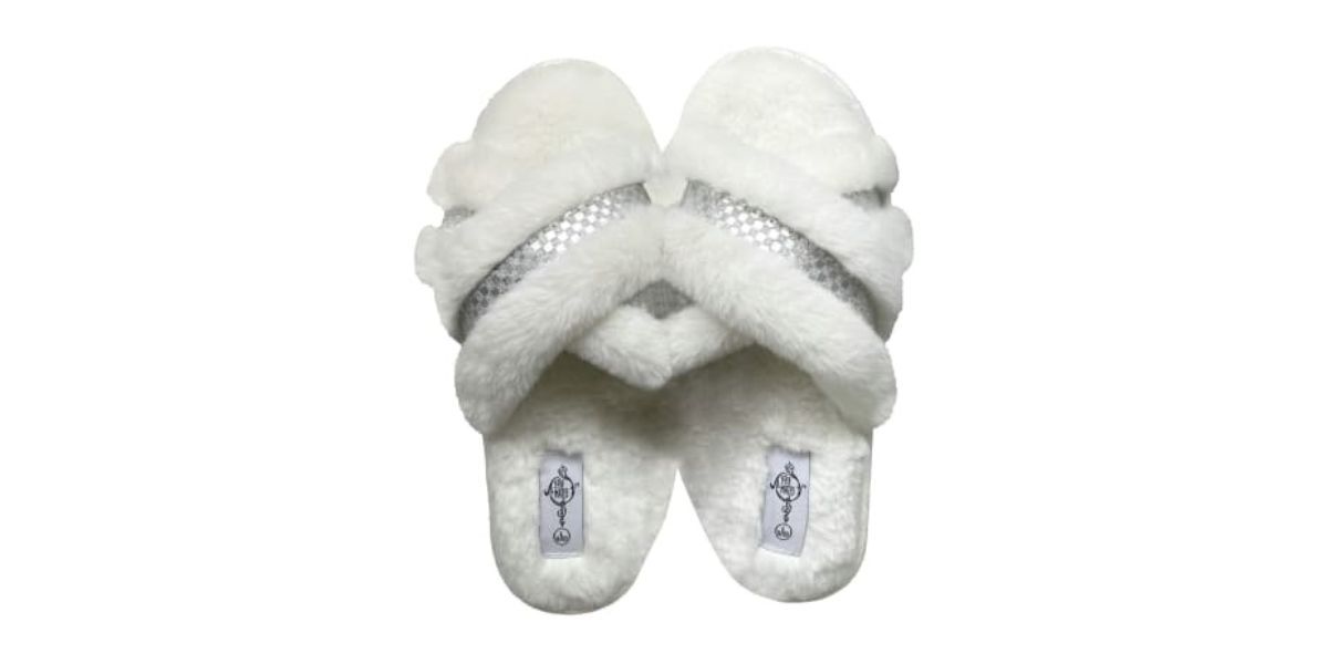 Ladies Cross-Strap Faux Fur Slippers