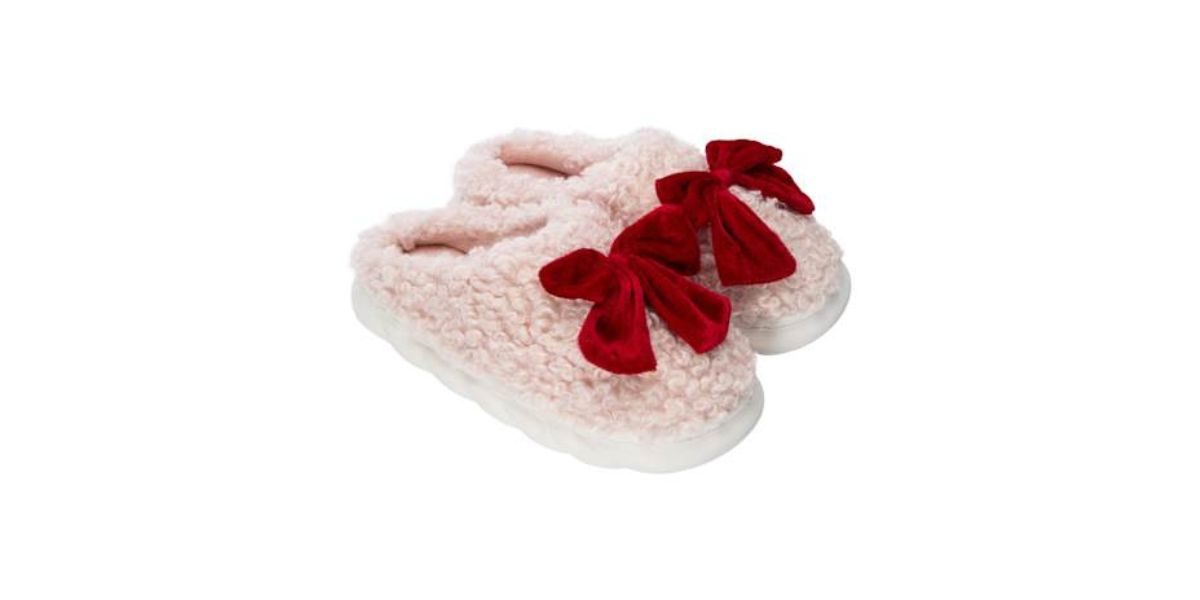 Ladies Fluffy Bow Slippers