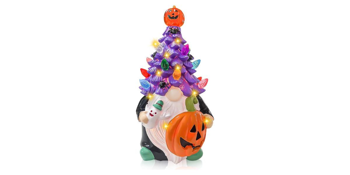 Halloween Gnome with Christmas tree on its head