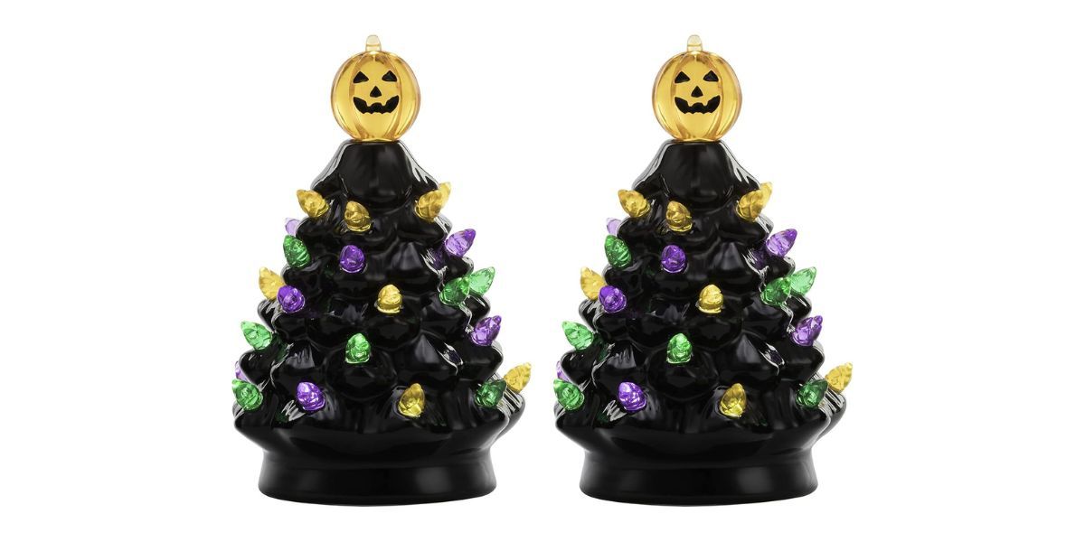 black Halloween nostalgic ceramic trees on table