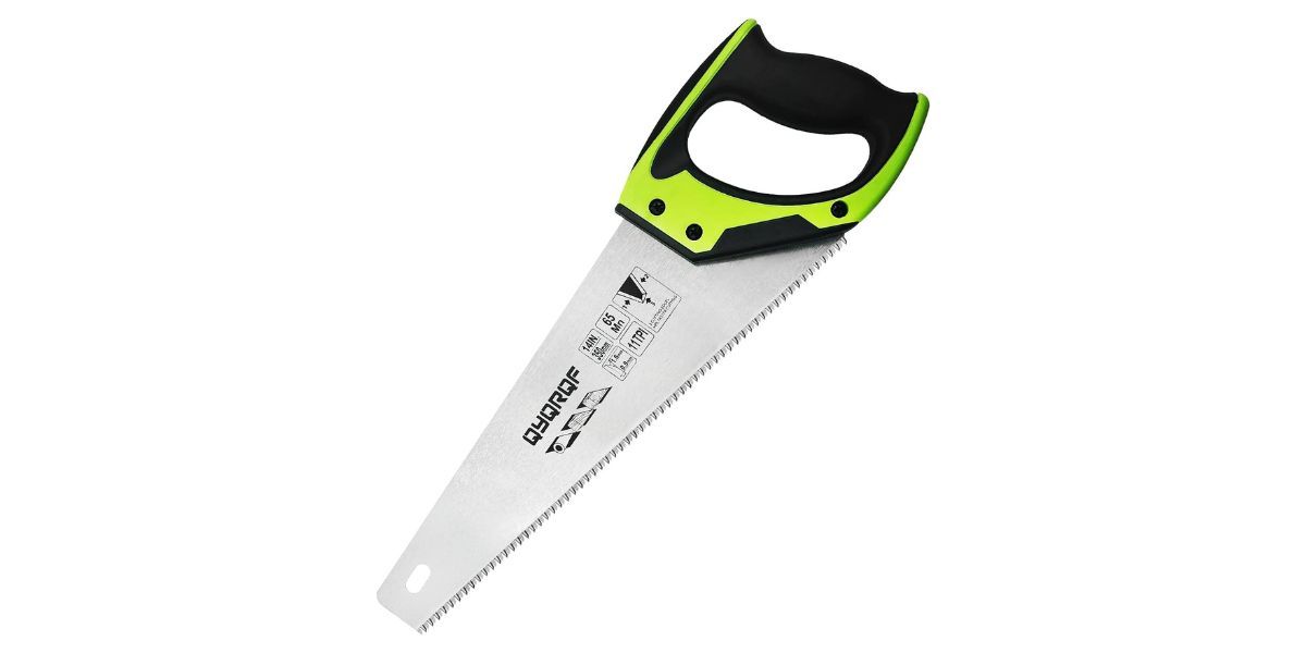 green and black handsaw