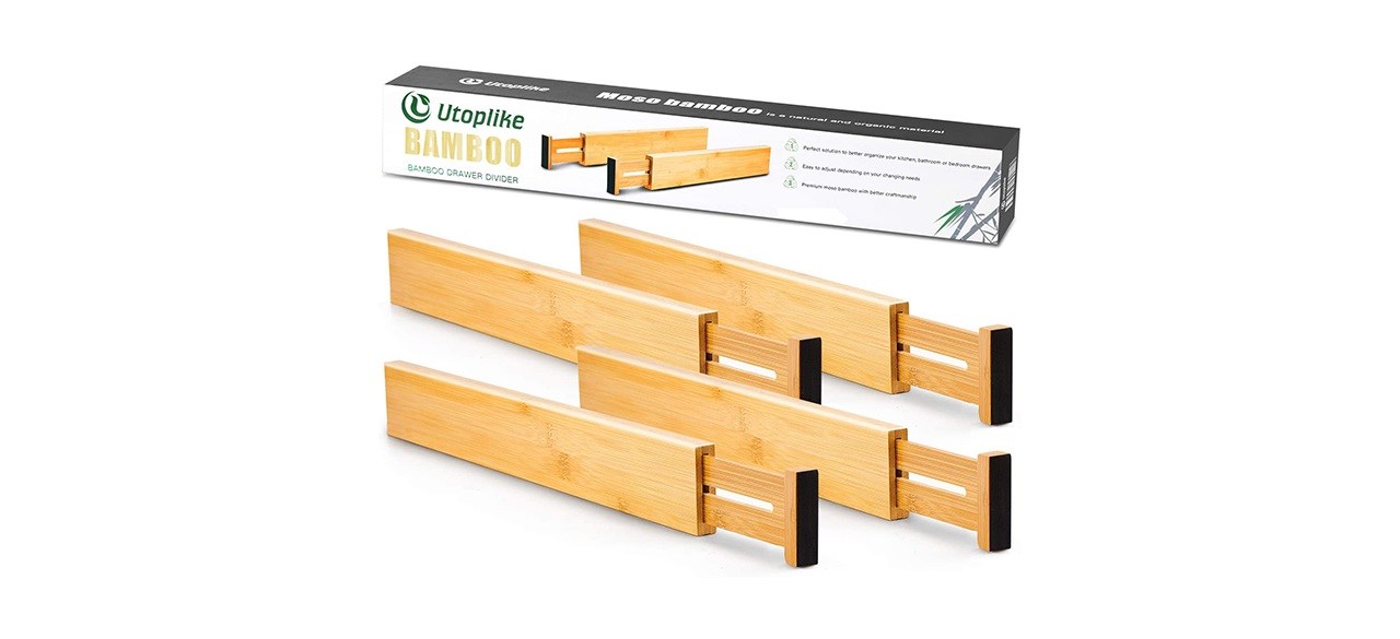 Utoplike 4 Pack Bamboo Kitchen Adjustable Drawer Dividers