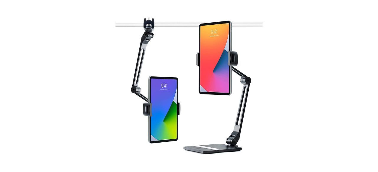 Weighted desktop stand and shelf clamp for iPads