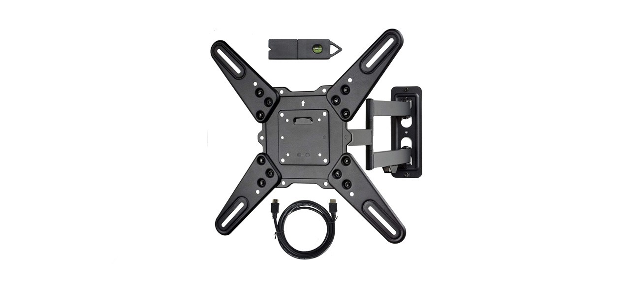 Videosecu ML531BE2 TV wall mount on white background with included cable and level