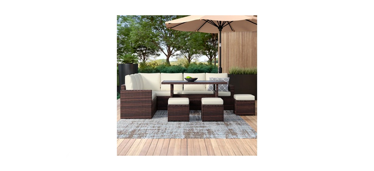 Wade Logan Cueva Polyethylene Wicker 9-Person Seating Group