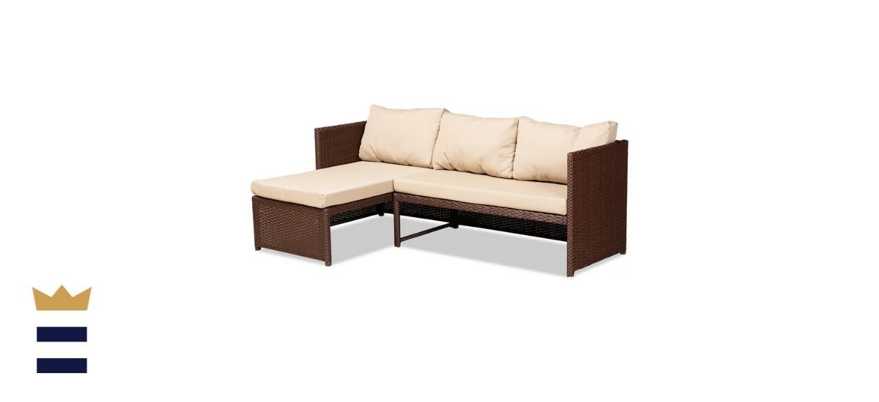 Wade Logan Fincham Wicker/Rattan 3-Person Seating Group with Cushions