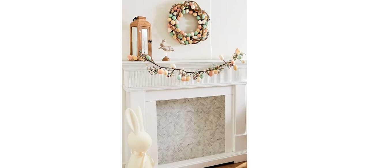 Way To Celebrate Easter Egg Wreath hanging above mantel