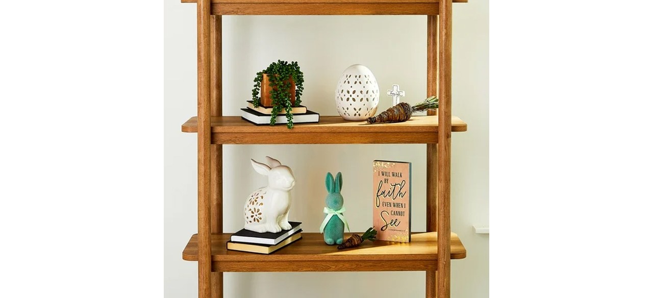 Way To Celebrate Easter White Ceramic Bunny LED Decor on bookcase