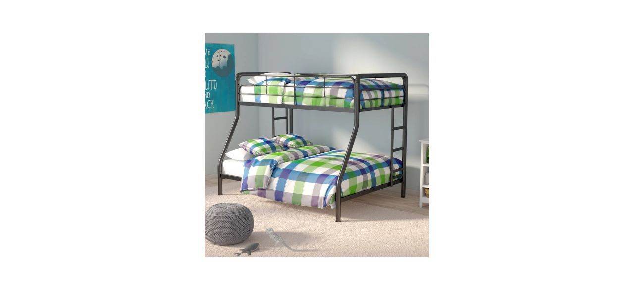 a bunk bed frame made of dark metal