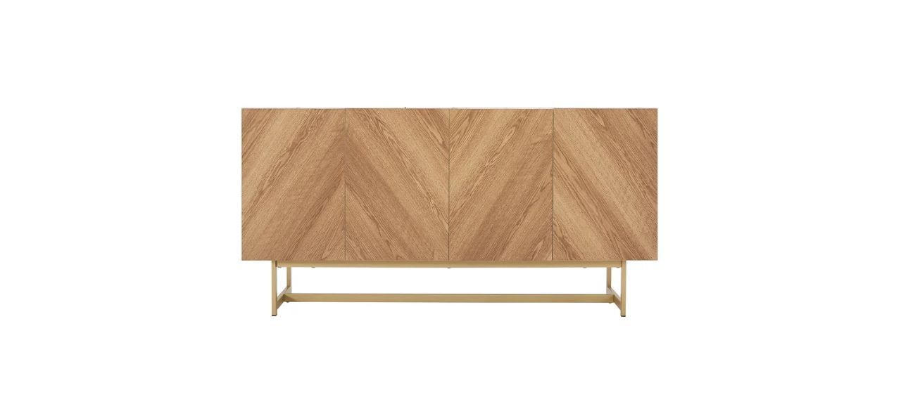 a mid-century modern style media console made of light wood veneer