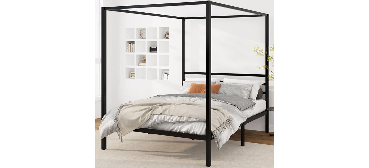 Best Tabiauea Metal Canopy Bed Frame with Wooden Slats