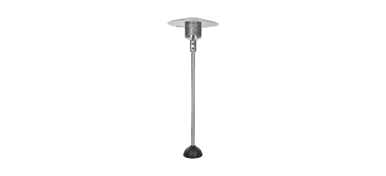 A natural gas patio heater shaped like a lamp