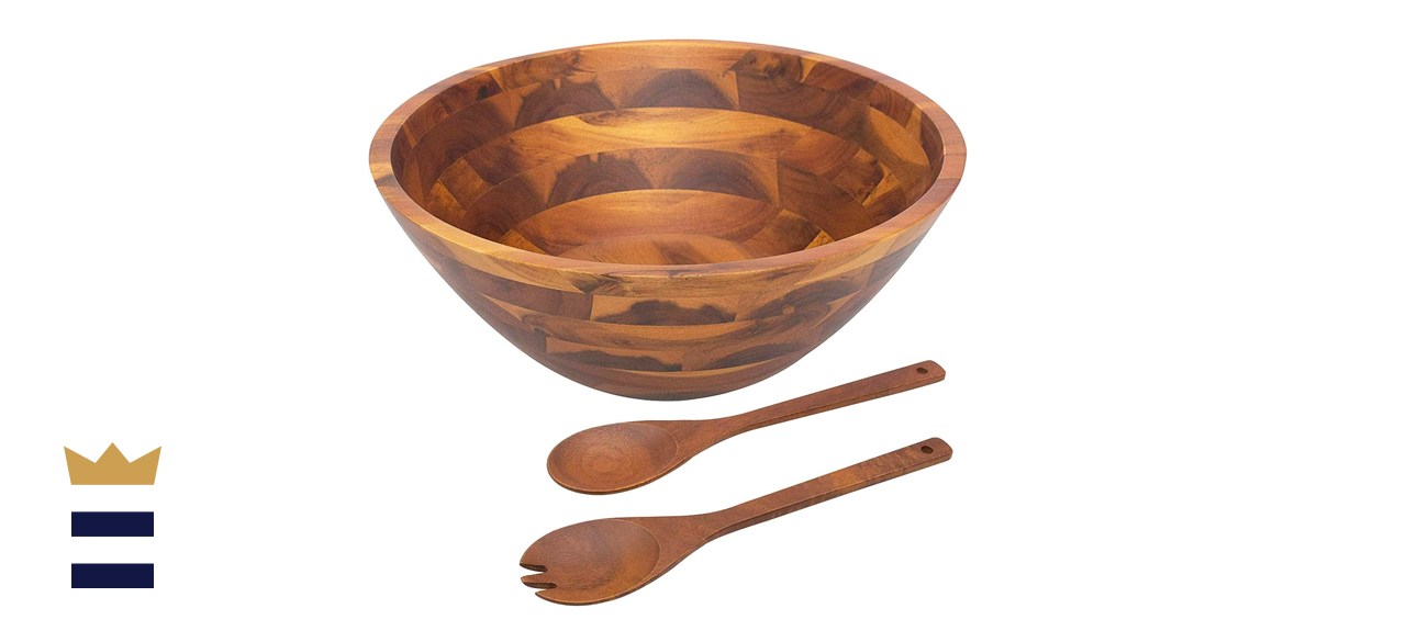 AIDEA Wooden Salad Bowl with Serving Spoon and Fork