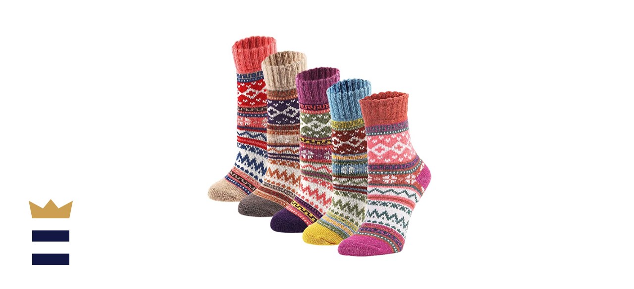 YZKKE Vintage Knit Wool Crew Socks 5-Pack