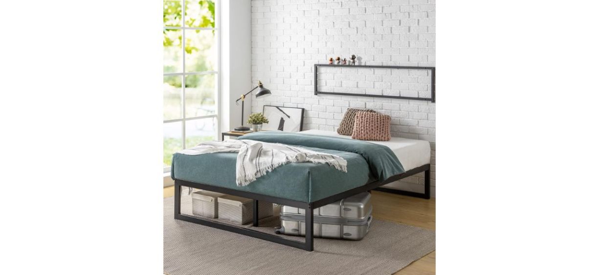 Zinus Bed Frame on white back Zinus Bed Frame on white back