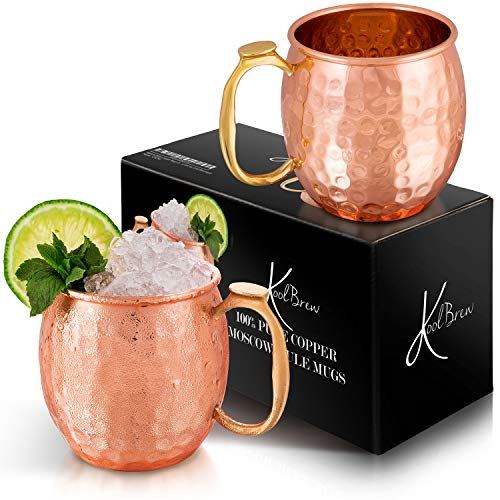 Benicci Moscow Mule Copper Mugs - Set of 2 - 100% Handcrafted - Food Safe Pure Solid Copper Mugs - 16 oz Gift Set with Bonus - Highest Q