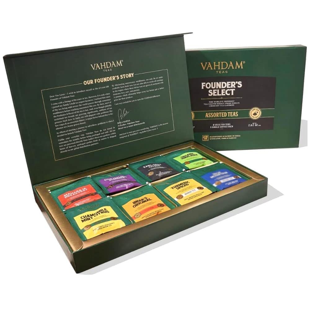 VAHDAM Assorted Tea Bag Sampler - 8 Tea Flavors