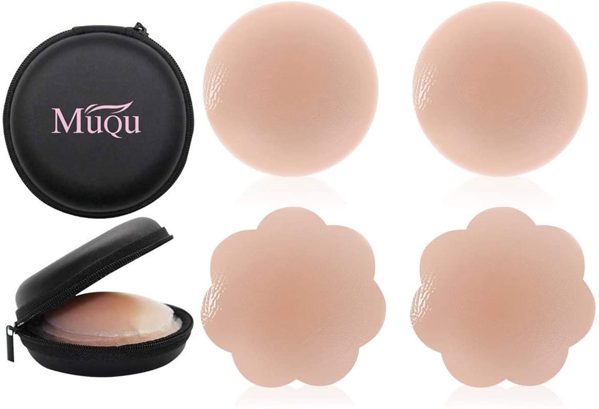 Muqu 2 or 4 Pairs Women's Reusable Adhesive Nipple Covers