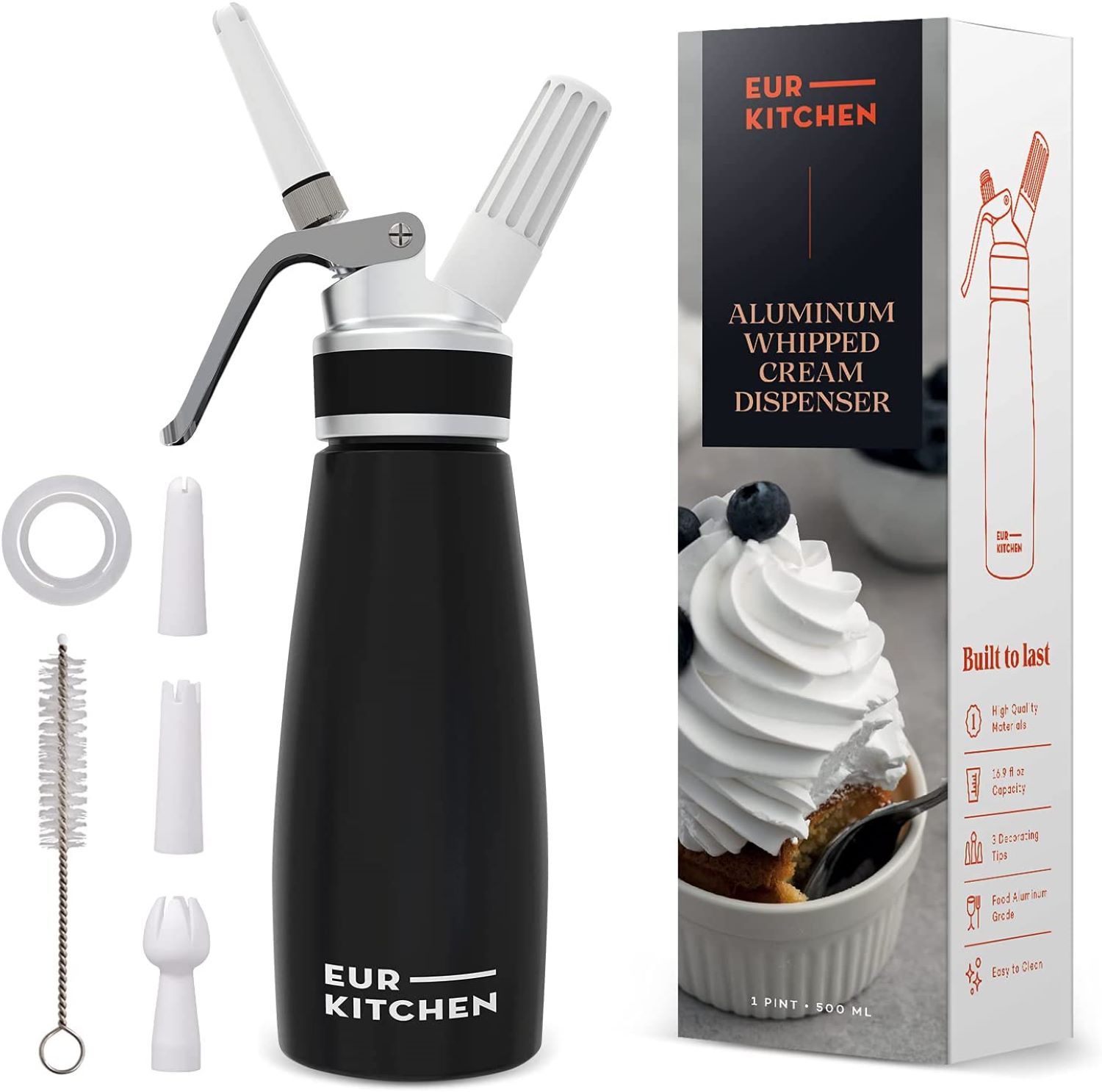 Nuvantee Cream Whipper (1-Pint) Professional Aluminum Whipped Cream  Dispenser.