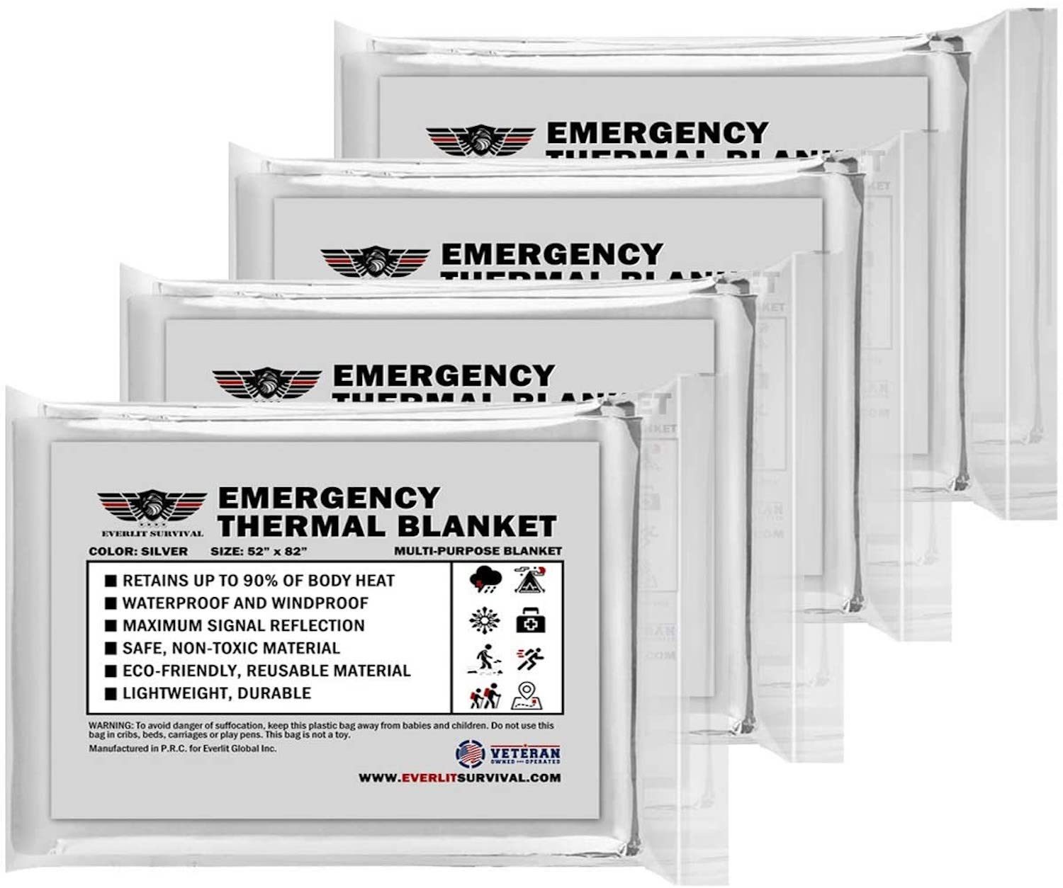 EVERLIT Emergency Mylar Thermal Blanket (4 Pack)