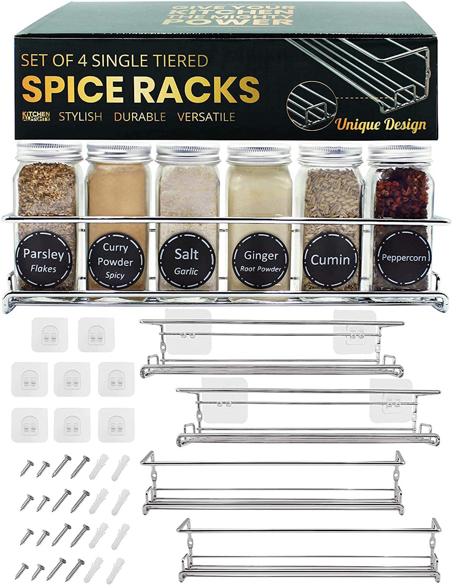 Kitchen Almighty Single Tiered Spice Racks, Set of 4