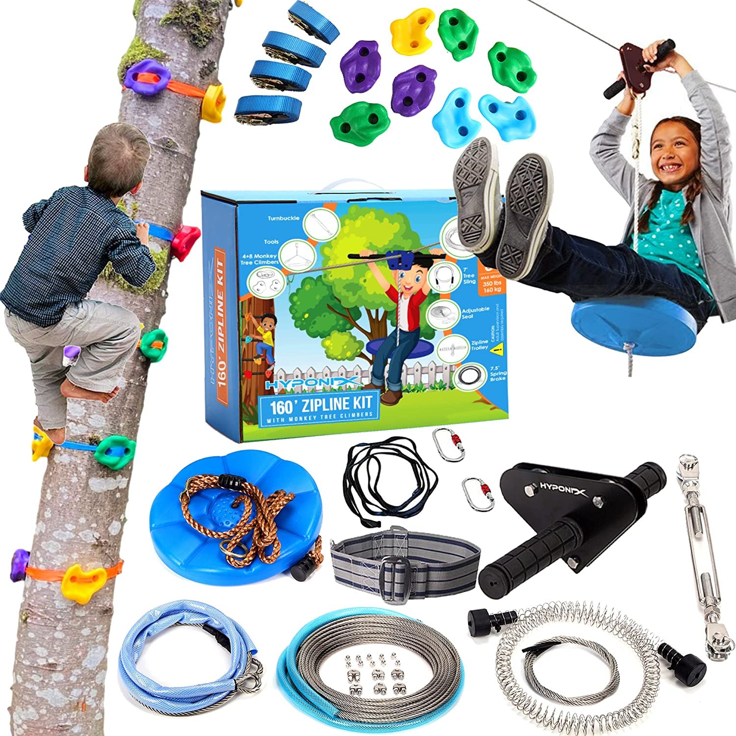 Hyponix Sporting 160/120&#039; Zipline Kits for Backyard for Adults / Kids