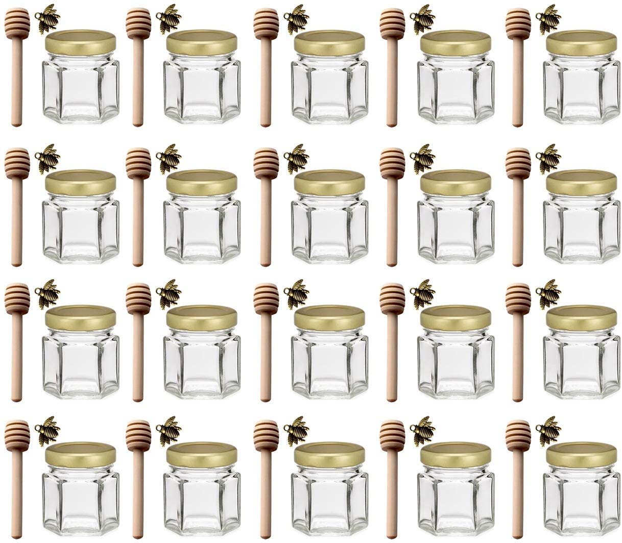 Adabocute Mini Honey Glass Jars with Wood Dipper
