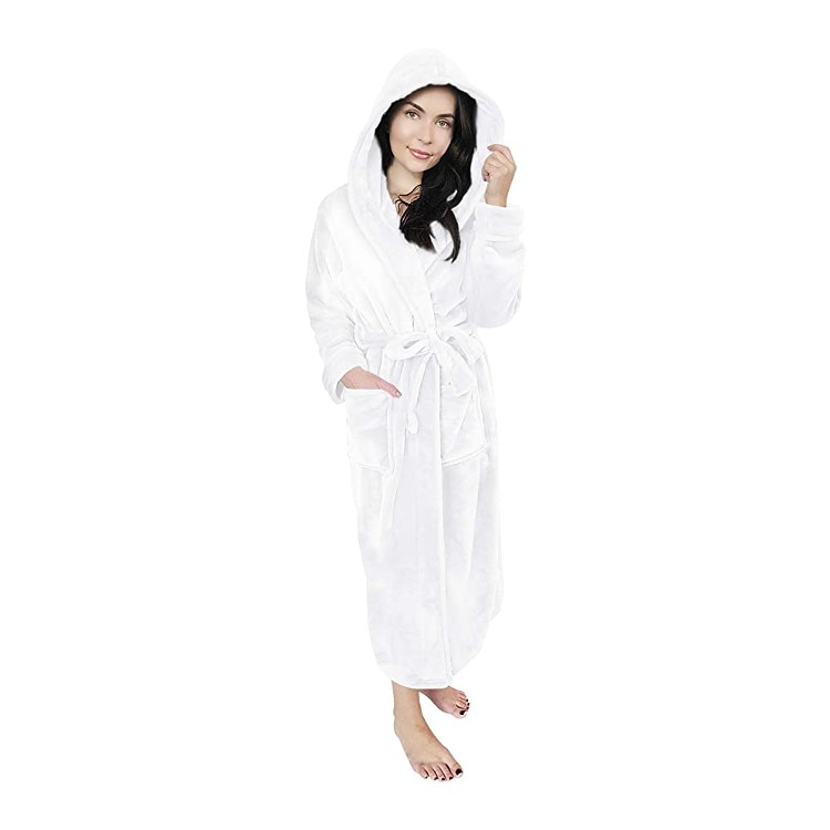 NY Threads Womens Fleece Bath Robe - Shawl Collar Soft Plush Spa Robe,  White, Medium