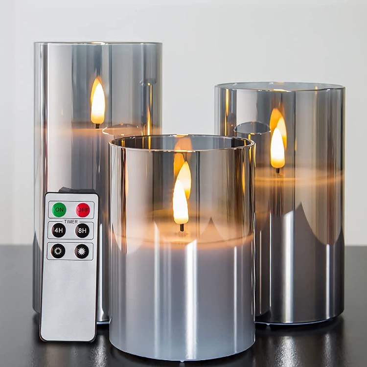 Eywamage Glass Flameless Candles, 3-pack