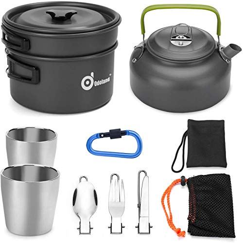 Odoland 10pcs Camping Cookware Mess Kit