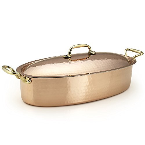 Kuprum Hand Hammered Copper Fish Poacher with Lid, Fits Multiple Fish, 15.8&quot;