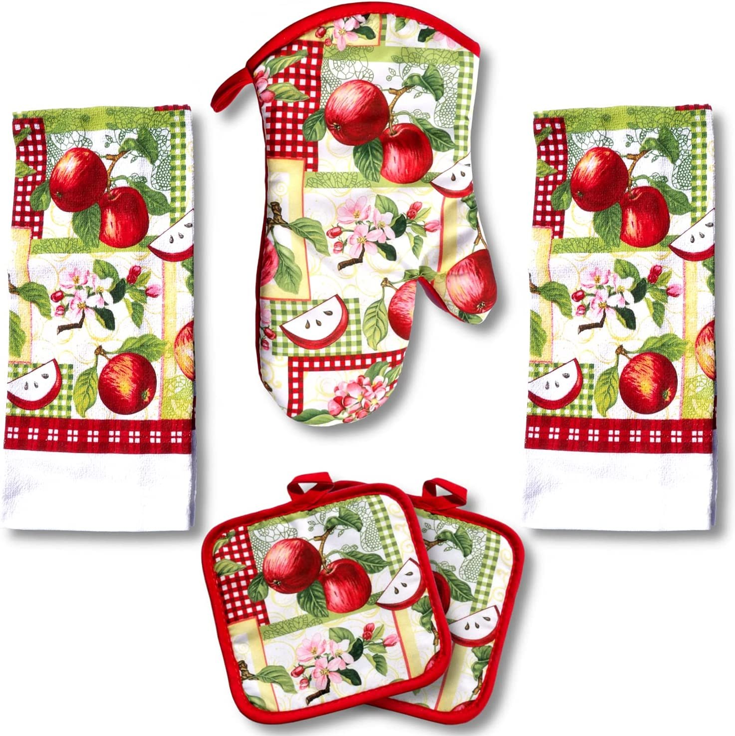 Sticky Toffee Silicone Printed Oven Mitt & Pot Holder Cotton Terry Kitchen Dish Towel & Dishcloth Yellow 9 Piece Set