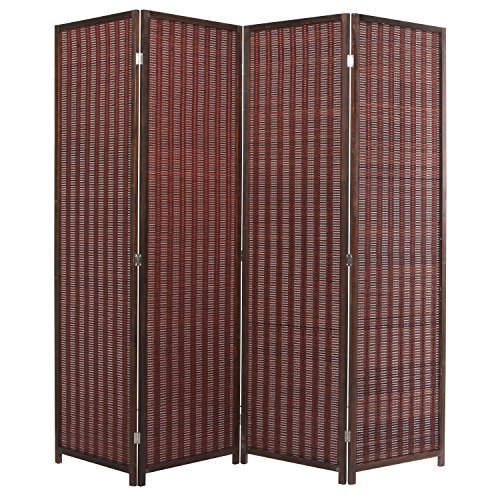 MyGift Decorative Freestanding Bamboo 4-Panel Hinged Privacy Screen