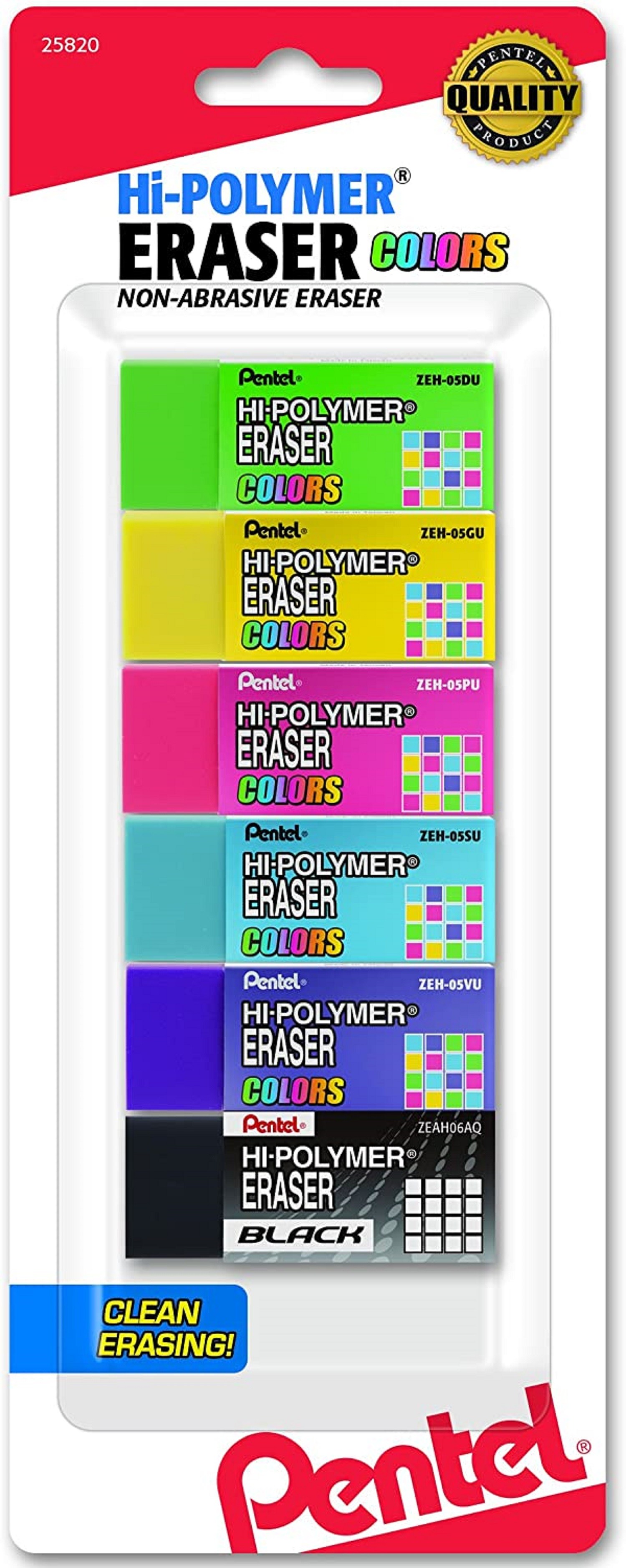 Pentel Hi-Polymer Block Eraser, Pack of 6