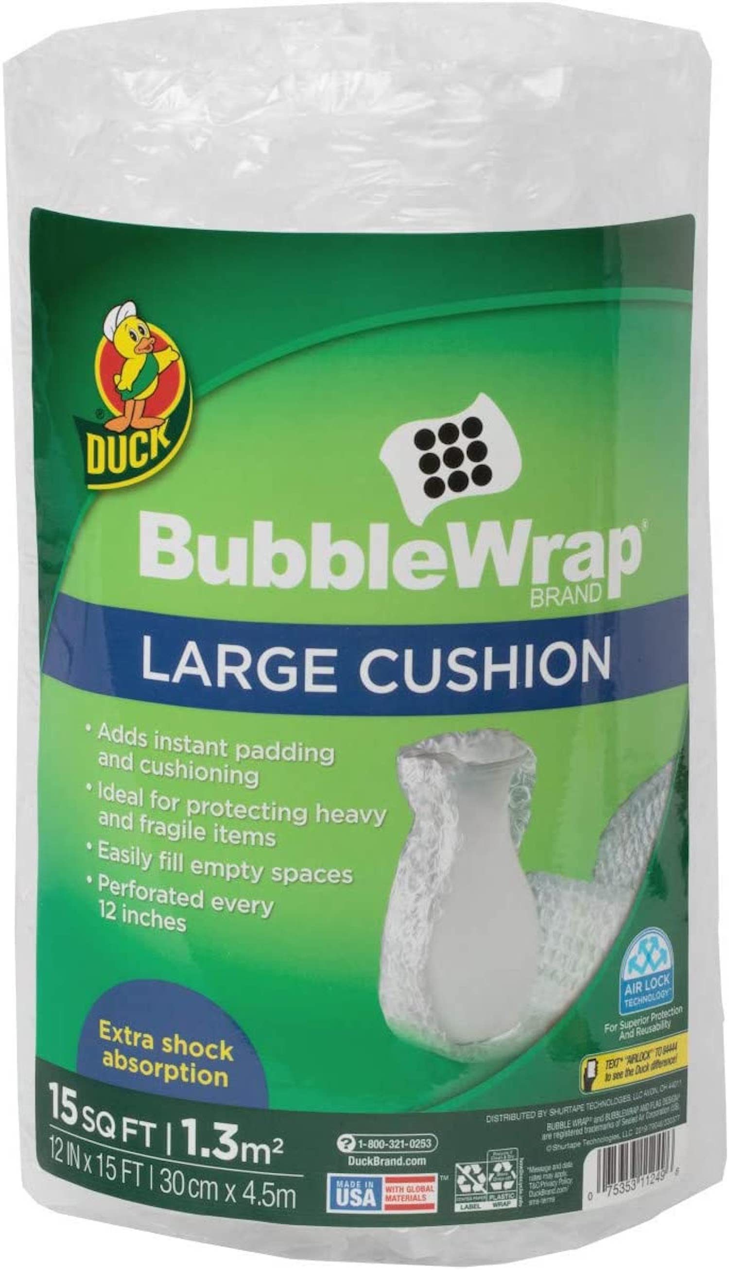 Basics Perforated Bubble Cushioning Wrap, Small 3/16, 12-Inch x 175  Foot Long Roll, Clear
