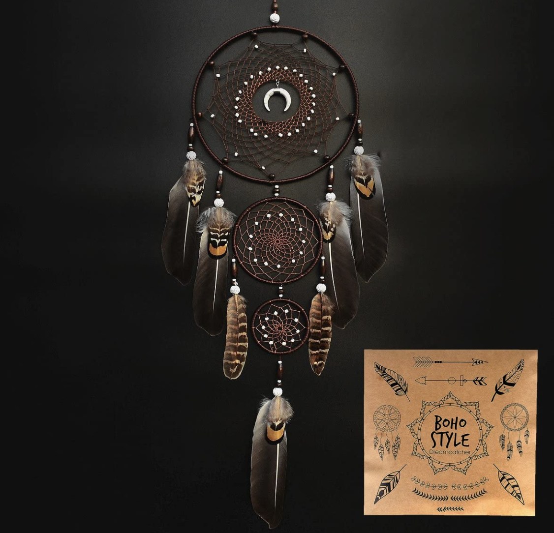 Urdeoms Large Dream Catchers with Brown Feathers Boho Room Decor Dia 7.9&quot;