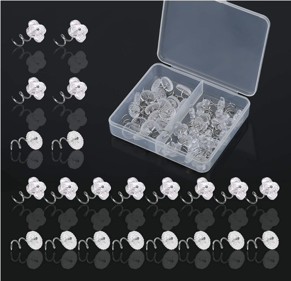 LUNARM 40 PCS Clear Heads Twist Pins with Storage Box