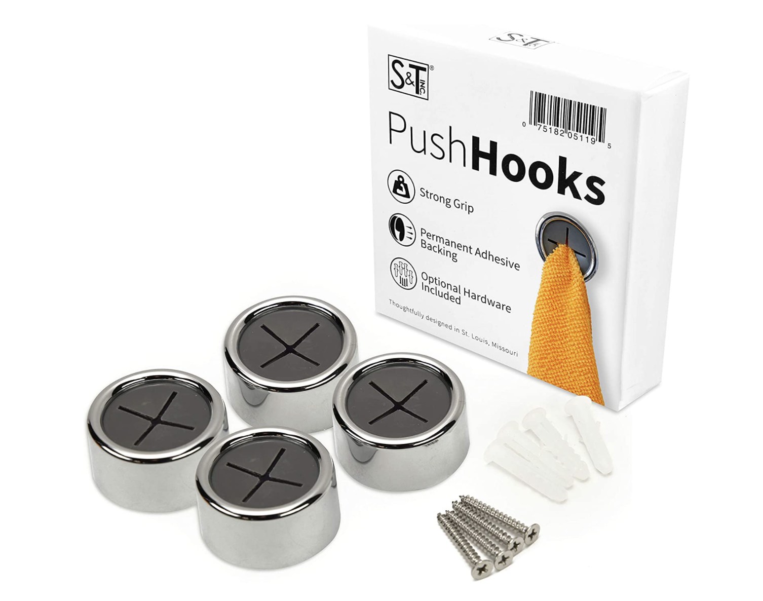 S&amp;T Inc. Round Adhesive Push Towel Hooks for Kitchen