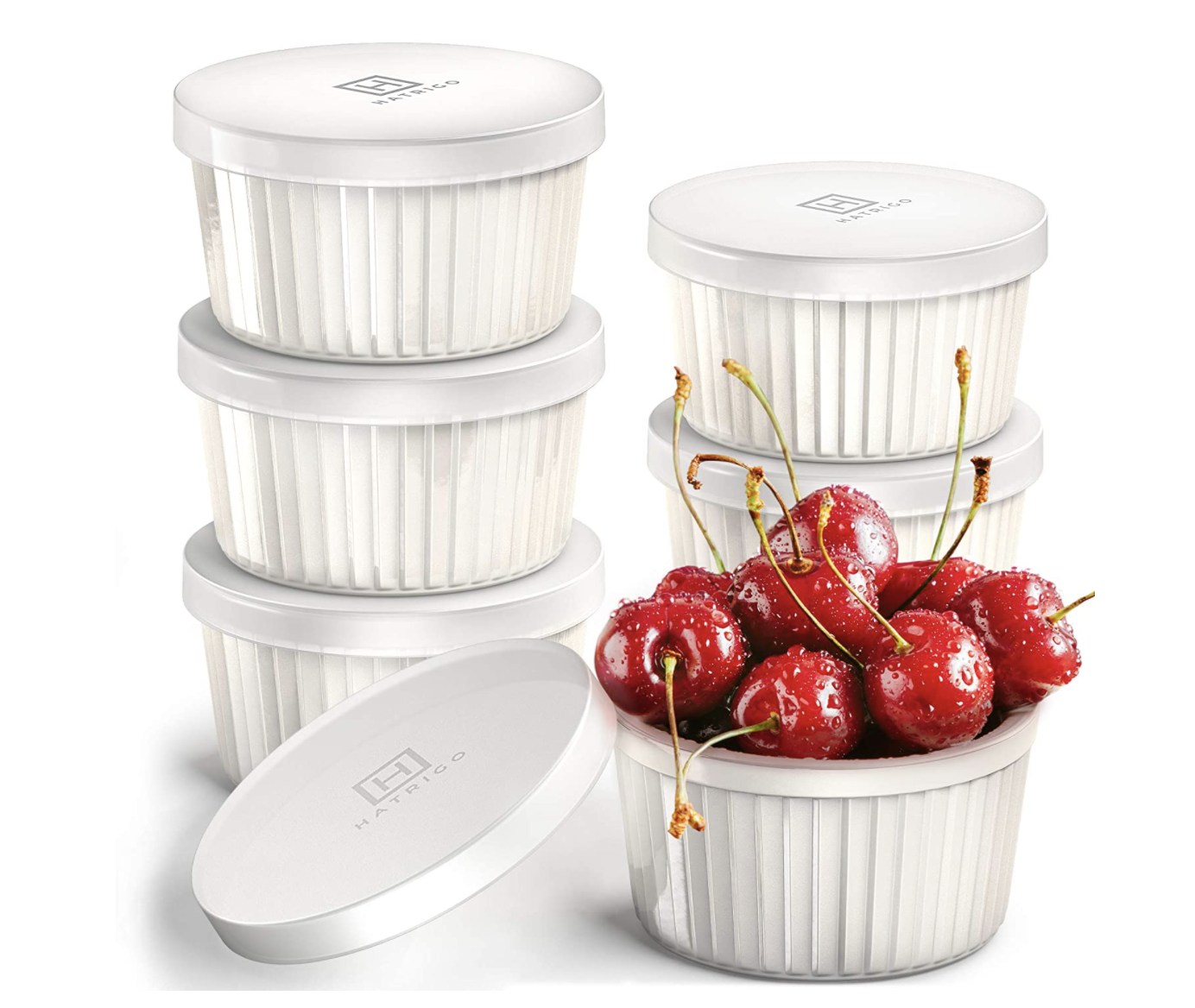 Hatrigo Porcelain Ramekins with Silicone Storage Lids