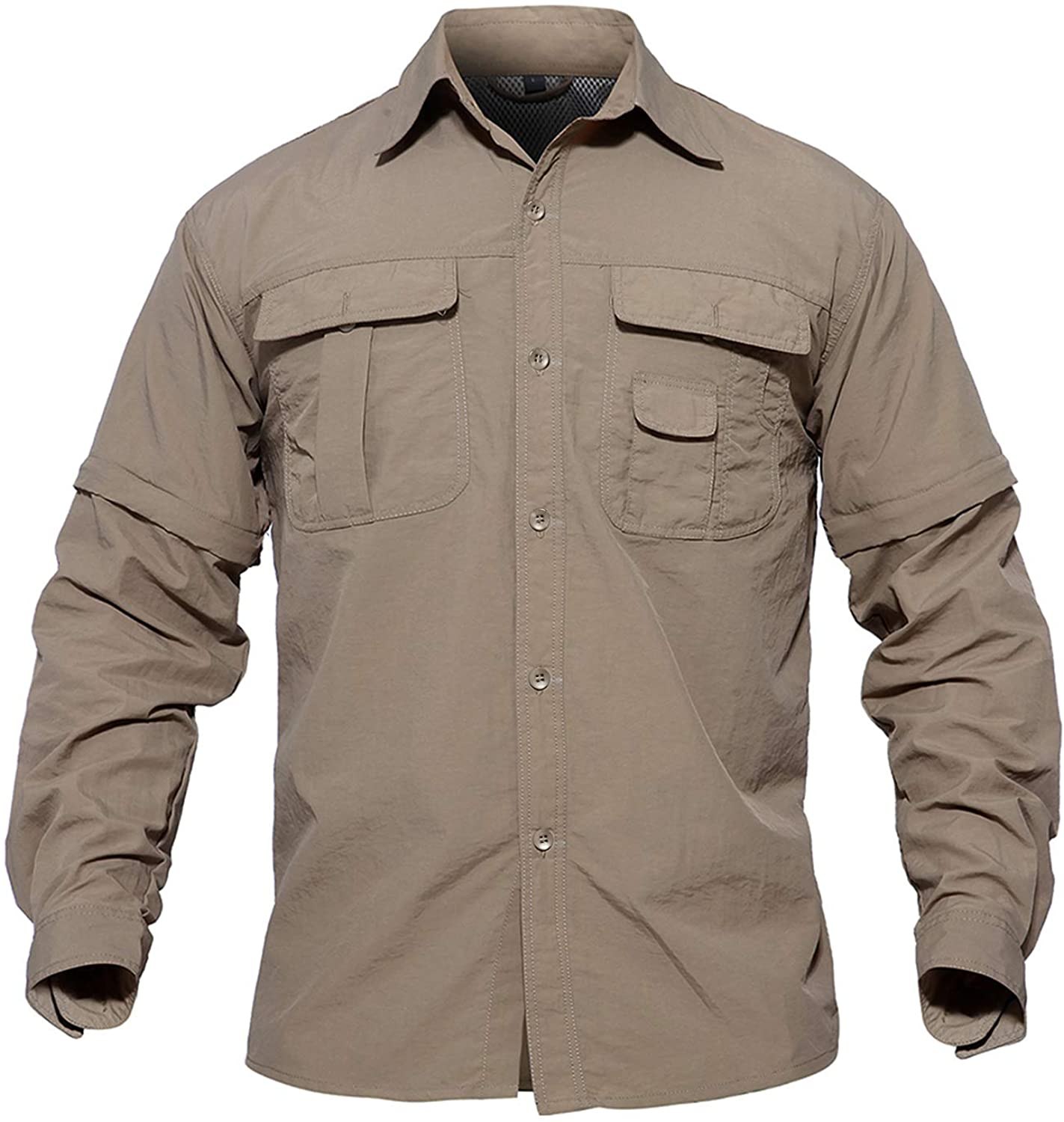 TACVASEN Men&#039;s Breathable Quick Dry UV Protection Solid Convertible Long Sleeve Shirt