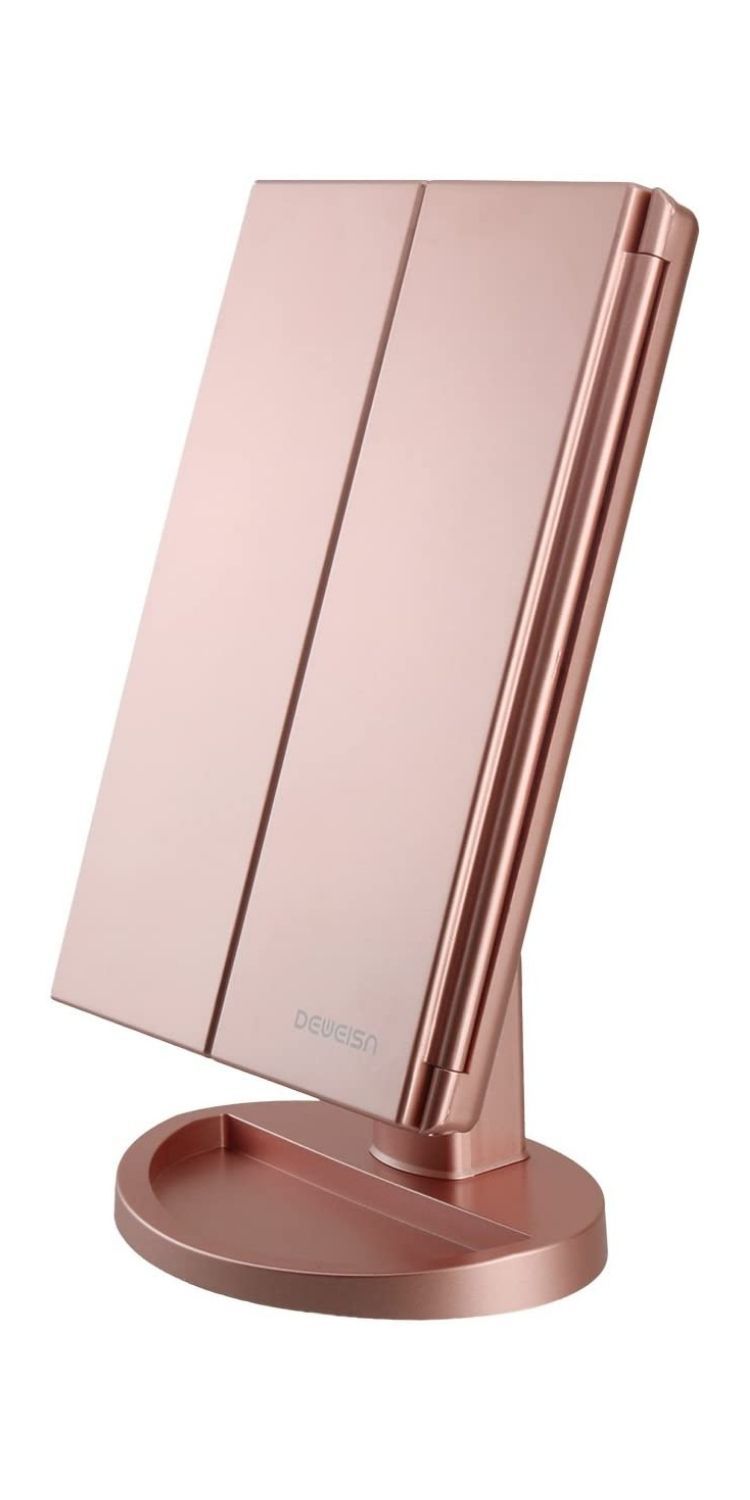 Deweisn Tri-Fold Lighted Vanity Makeup Mirror