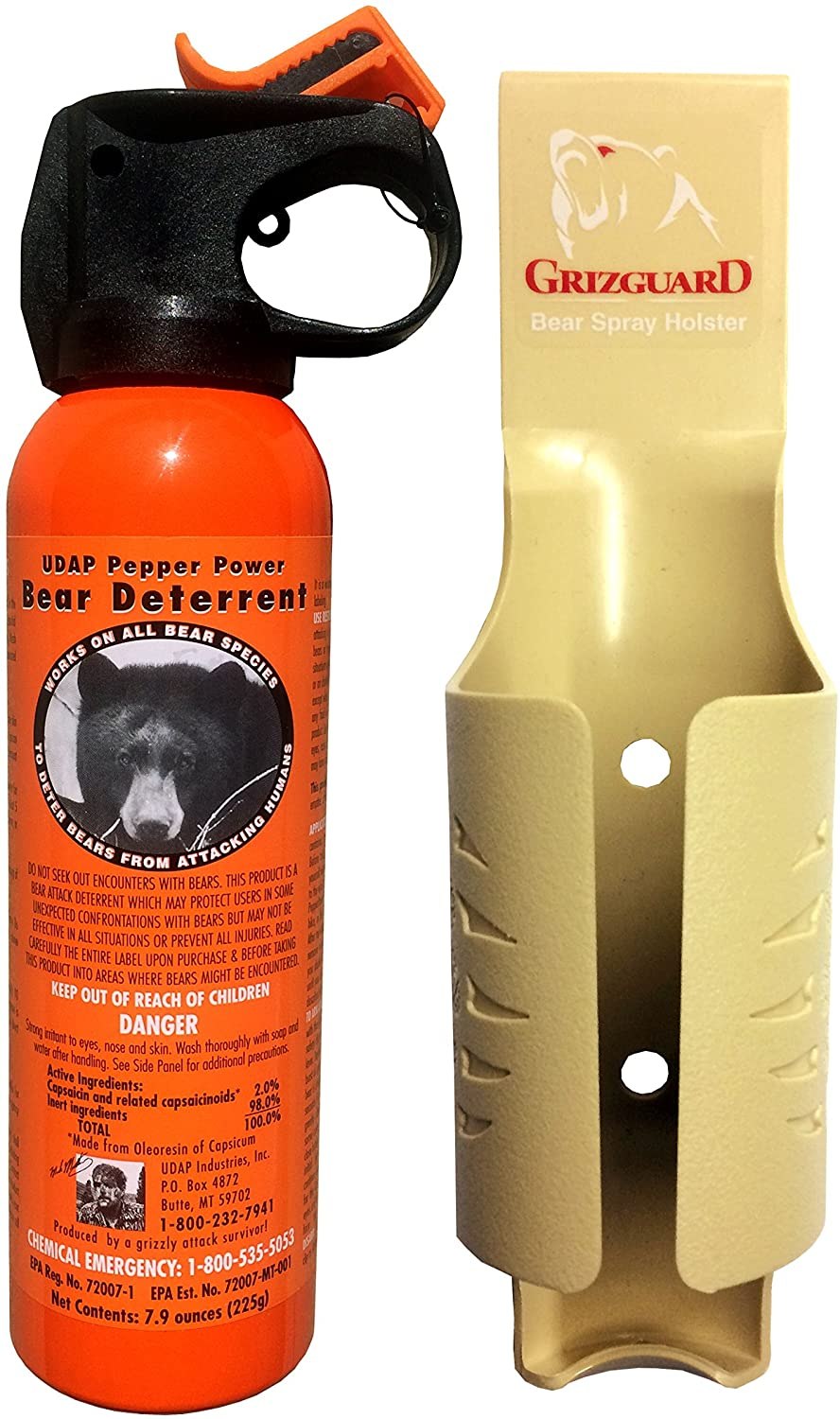 UDAP Pepper Power Bear Pepper Spray Deterrent with Griz Guard