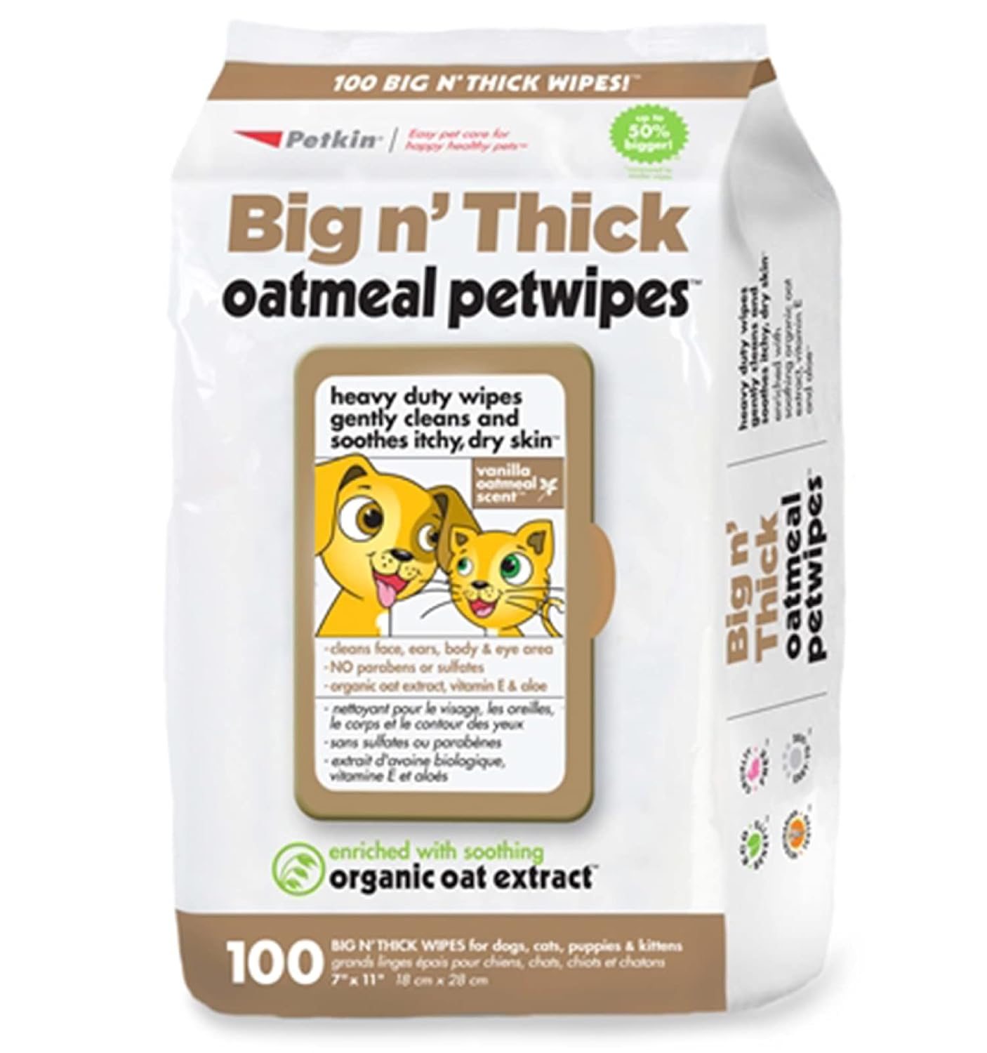 Petkin Big n&#039; Thick Oatmeal Petwipes